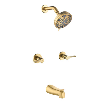 2-Handle Bath and Shower Trim Kit with Diverter Tub Spout 6-Setting Tub Shower Faucet with Valve In Matte Black, Brushed Nickel, Brushed Gold